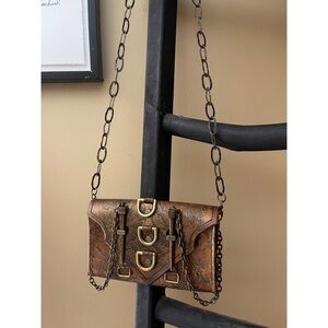 UNIQUE HANDMADE BRASS/LEATHER clutch/crossbody bag